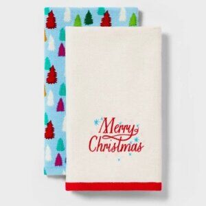 2-Pack Wondershop “Merry Christmas” Hand Towels White | Kitchen & Bathroom Xmas